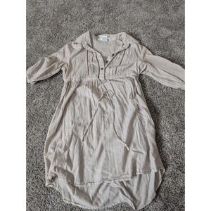 Prototype Tan Pinstripe Cotton Tunic Dress Roll Tab Sleeve Y2K Boho‎ Medium